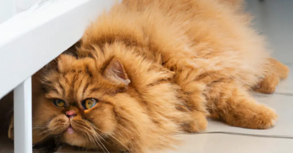 A beautiful ginger Persian cat using floor vents as a scratching post