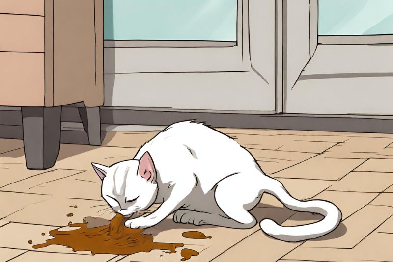 A Cat Vomiting in floor